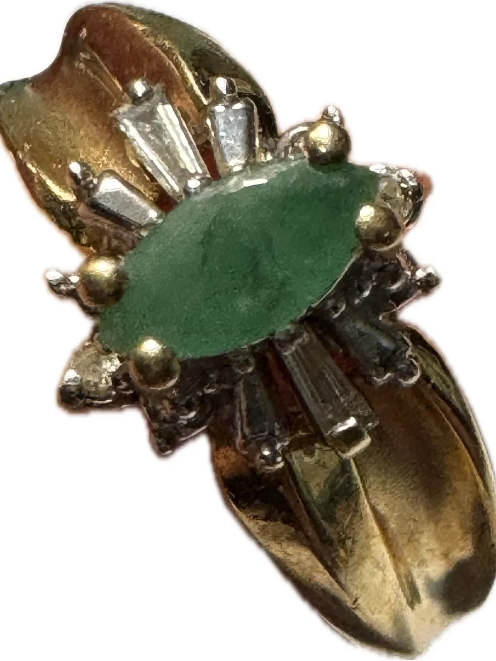 Vintage 10k Gold Marquise Emerald & Diamond Ballerina Cluster Ring Size 7